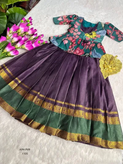 kalamkari design jacket with  heavy lace  attached Gown